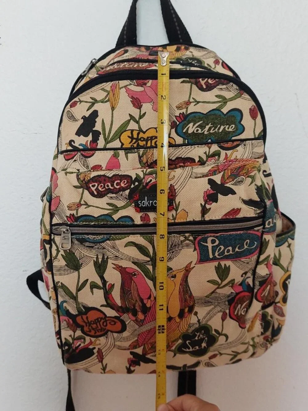 Sakroots multicoloured backpack with adjustable straps peace birds zipper #boho